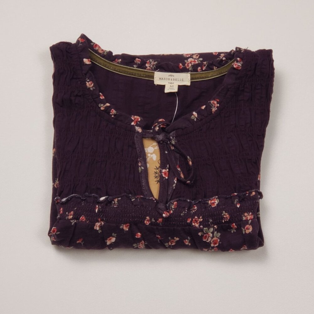 Mason & Belle Floral LS Blouse Women's Size Medium Plum Cottagecore Grandmacore - Picture 13 of 14